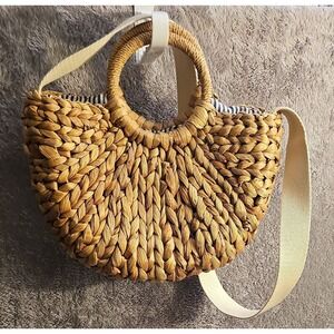 Vtg GAP Woven Straw Half Moon Crossbody Bag Handles Strap #SB011